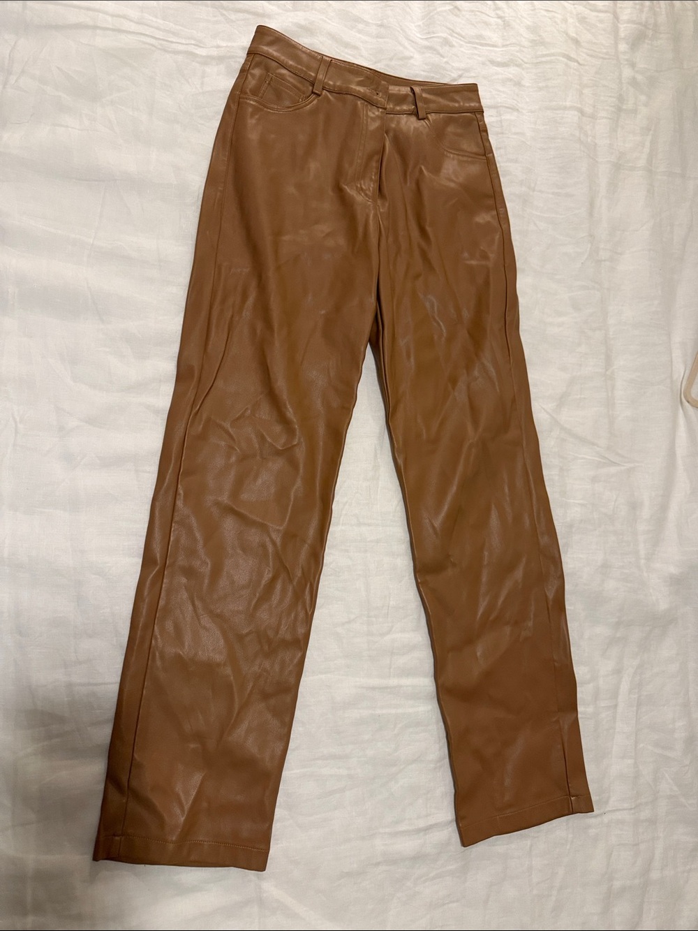 ILLA ILLA Brown Faux Leather Straight-Leg Pants